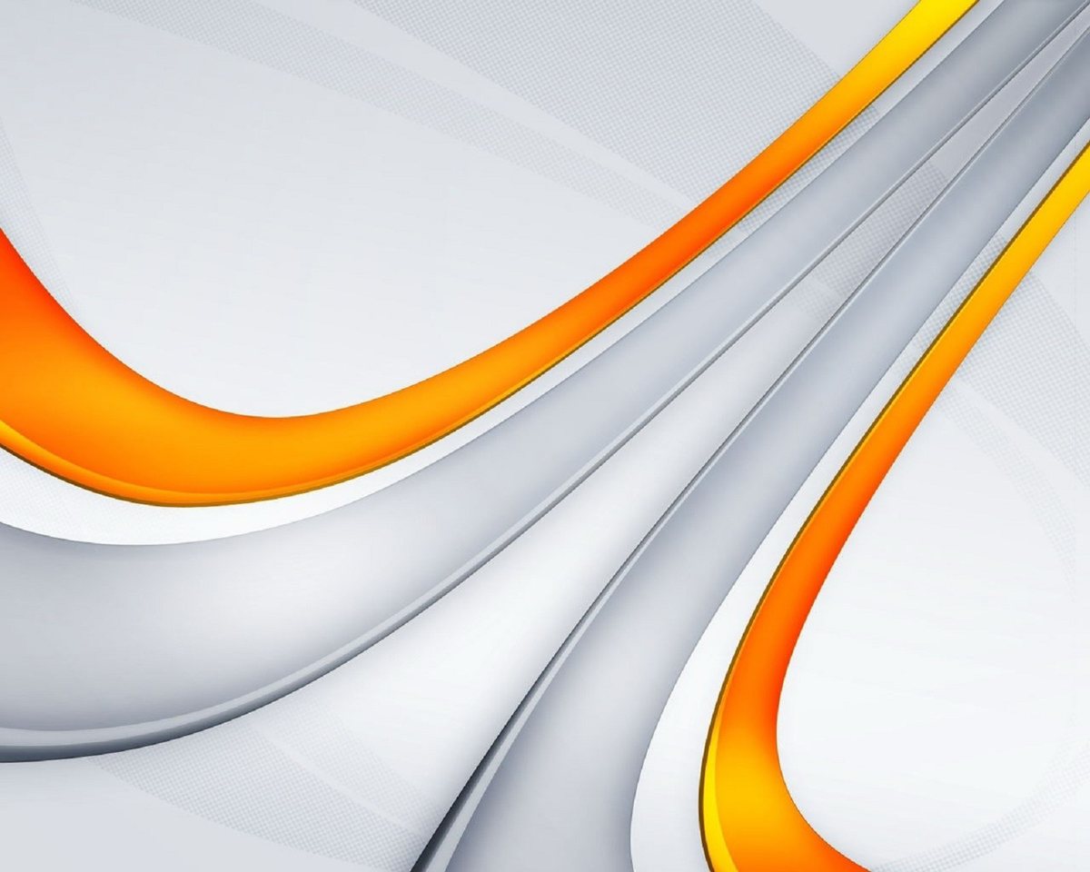 An abstract wallpaper: white and grey curves with two bright orange swooshes
