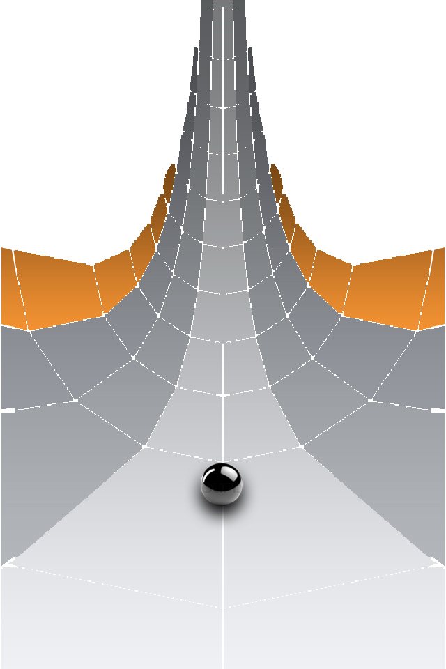 A flat-shaded grey funnel with orange edges and a chrome ball, made in Photoshop