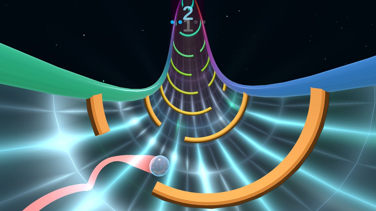 Loopfall in 2026: a glowing neon tunnel with orange arcs and a glass ball